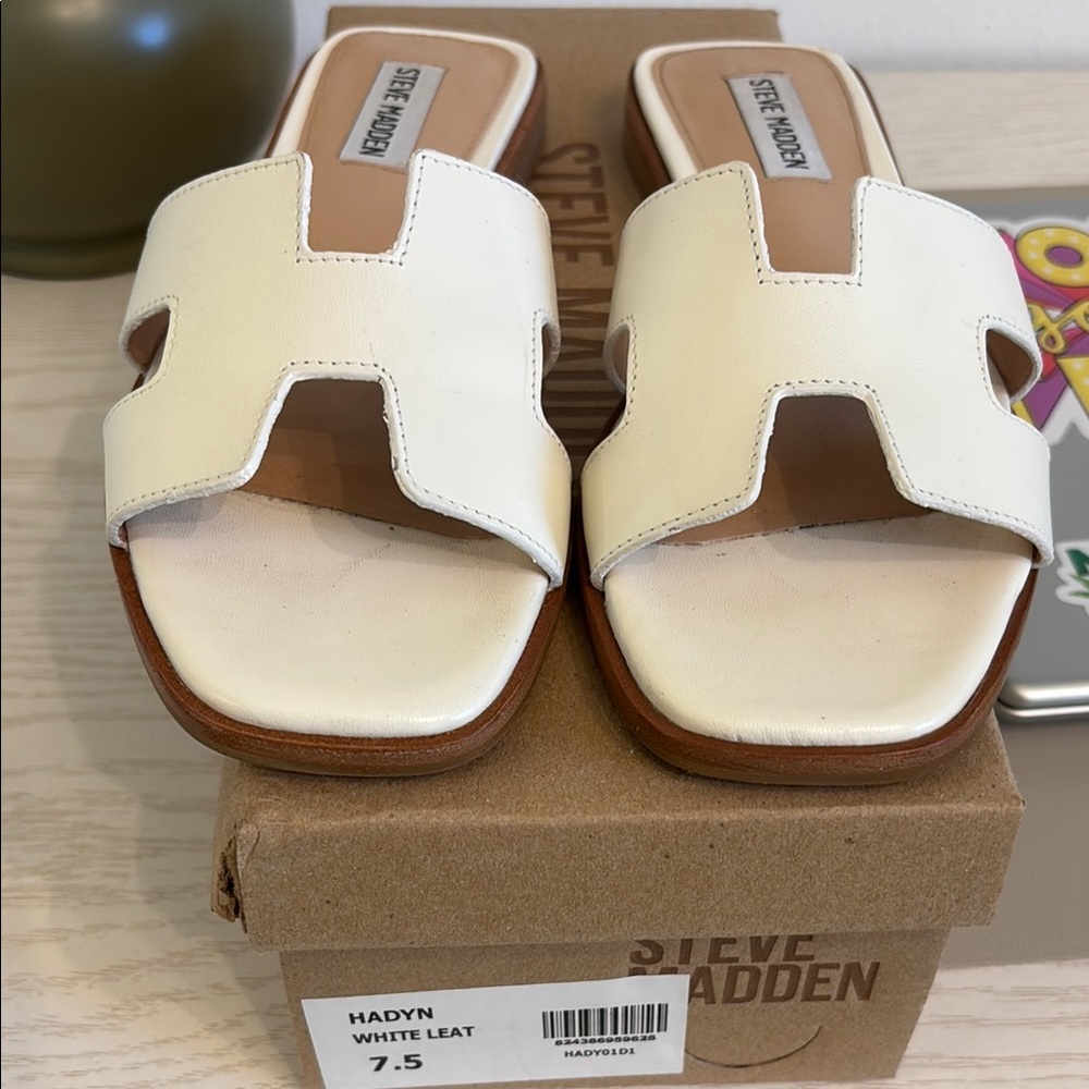 Steve Madden White Slide Sandals with Iconic Design